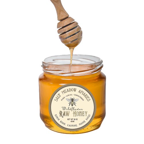 Pure Local Raw Honey Label Queen Bee on Ivory 