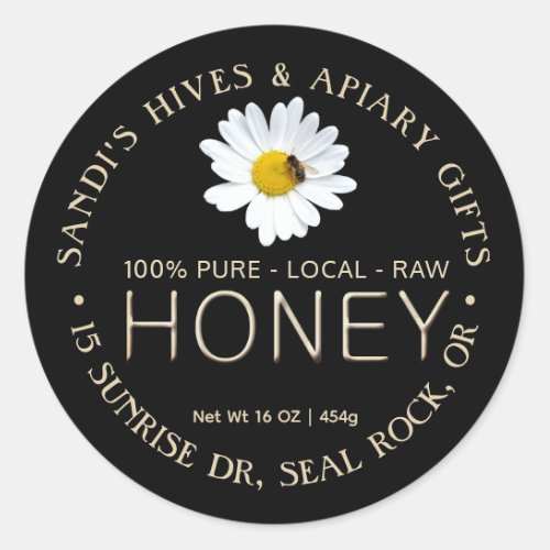 PURE LOCAL RAW HONEY label with daisy  bee