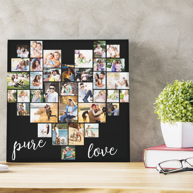 Pure Love Heart Shaped Photo Collage Small Square Canvas Print