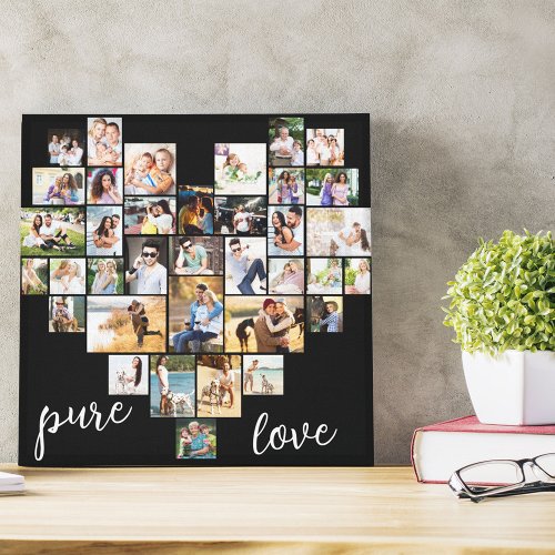 Pure Love Heart Shaped Photo Collage Small Square Canvas Print