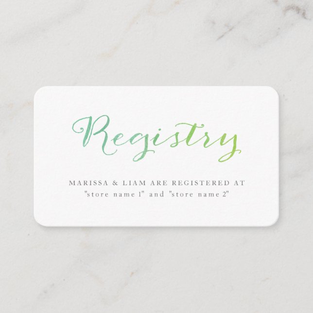 Pure Love Watercolor Registry Cards / Lime Emerald (Front)