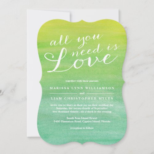 Pure Love Wedding Invitation / Lime Emerald 5" X 7" Invitation Card
