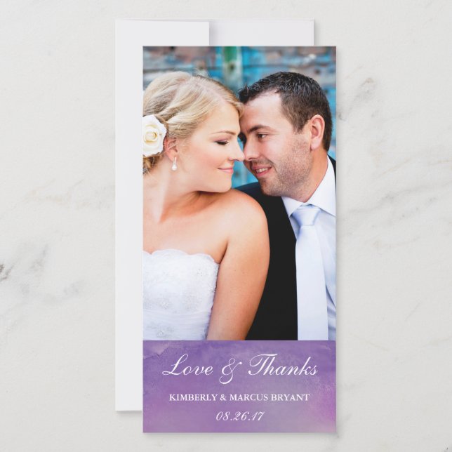 Pure Love / Watercolor Wedding Photo Card / Violet (Front)
