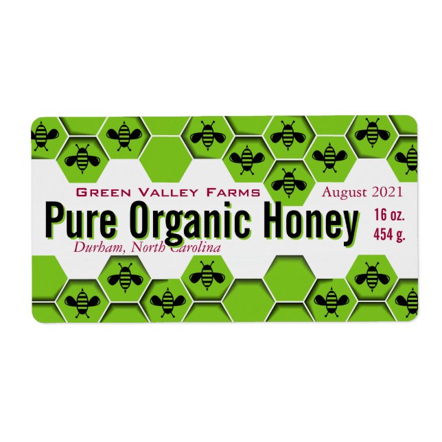 Pure Organic Honey Jar Personalized Label (Front)