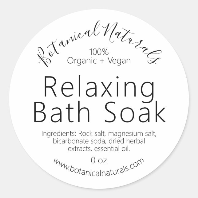Pure Organic Vegan Handmade Bath Soak Labels (Front)