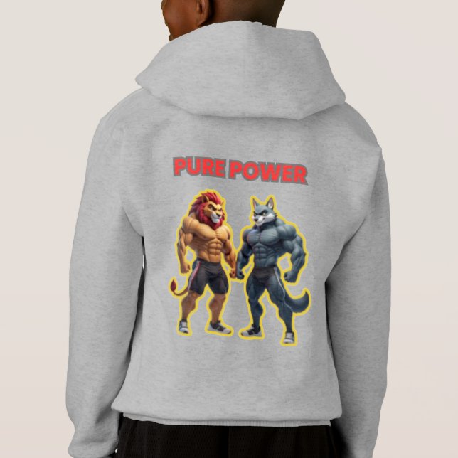 Pure Power – Strong Animal Muscle Cartoon Design Hoodie (Back)