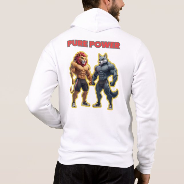 Pure Power – Strong Animal Muscle Cartoon Design Hoodie (Back)