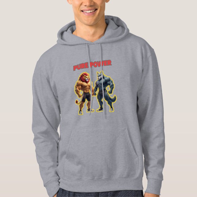 Pure Power – Strong Animal Muscle Cartoon Design Hoodie (Front)