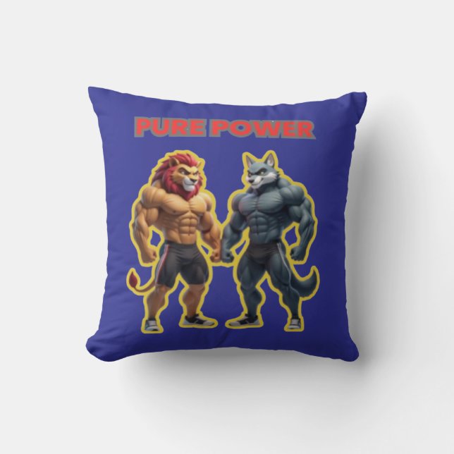 Pure Power – Strong Animal Muscle Cartoon Design Throw Pillow (Front)