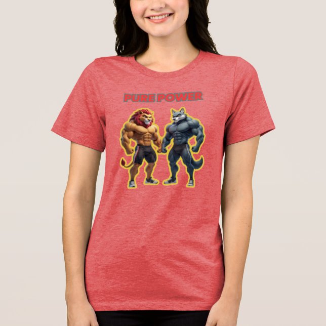 Pure Power – Strong Animal Muscle Cartoon Design Tri-Blend Shirt (Front)