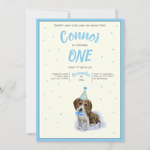 Pure Puppy  Basset Hound Boys Blue Birthday Party Invitation