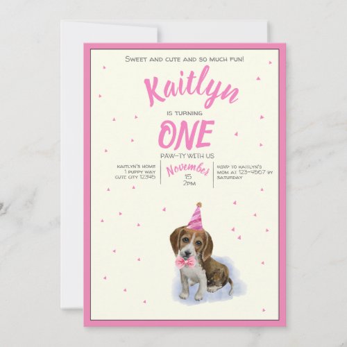 Pure Puppy Basset Hound Girls Pink Birthday Party Invitation