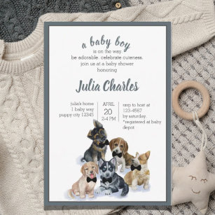 Pure Puppy   Black Tie Elegant Cute Baby Shower Invitation