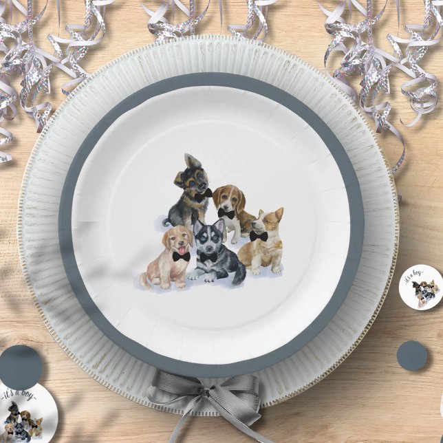 Pure Puppy | Black Tie Elegant Cute Baby Shower Paper Plates (Pure Puppy | Black Tie Elegant Cute Baby Shower Paper Plates)