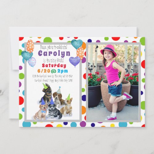 Pure Puppy  Dog Theme Colorful Personalized Photo Invitation