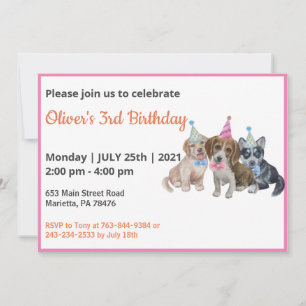 Pure Puppy Dogs Theme Boy First Birthday Party Invitation