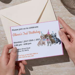 Pure Puppy   Dogs Theme Boy First Birthday Party Invitation