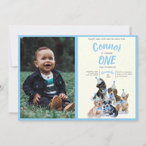 Pure Puppy  Dogs Theme First Birthday Party Photo Invitation