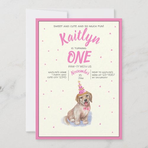 Pure Puppy  Labrador Girls Pink Birthday Party Invitation