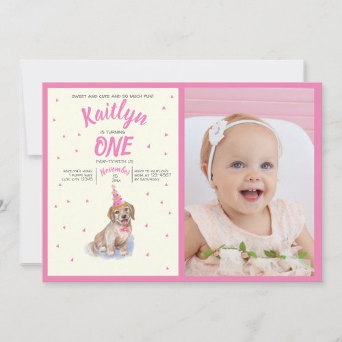 Pure Puppy  Labrador Girls Pink Birthday Photo Invitation