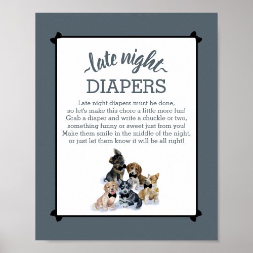 Pure Puppy  Late Night Diapers Baby Shower Game Poster