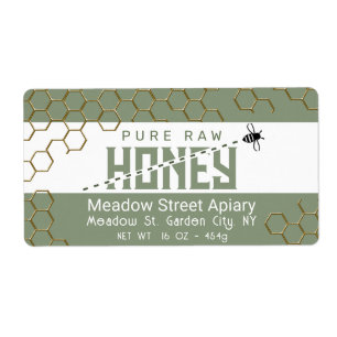 Pure Raw Honey Cute Bee Crossing Gold Honeycomb Label