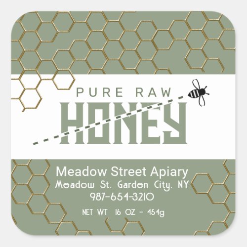 Pure Raw Honey Cute Bee Crossing Gold Honeycomb    Square Sticker