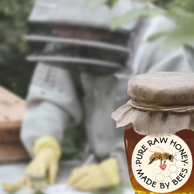 PURE RAW HONEY Honeybee Honeycomb and Heart Classic Round Sticker (Creator Uploaded)