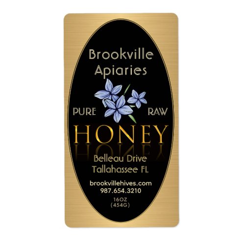 Pure Raw Honey Label Black and Gold Wildflowers