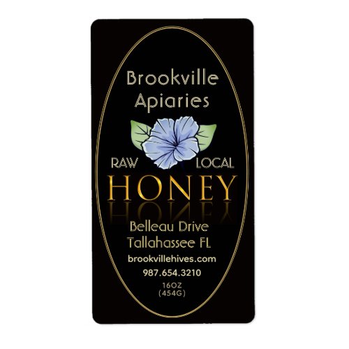 Pure Raw Honey Label Black and Gold with Flower