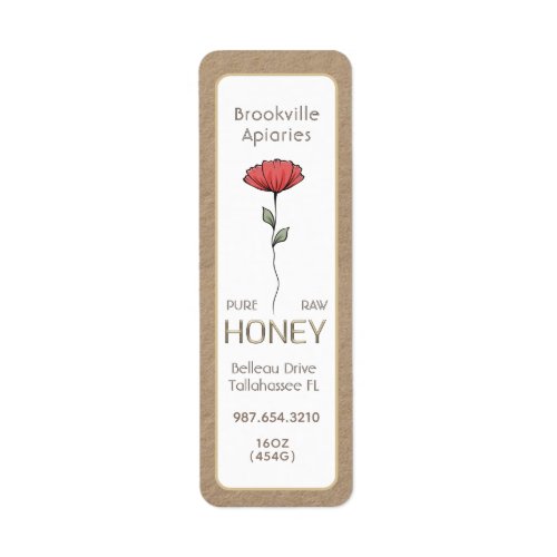 Pure Raw Honey Label Kraft and White with Flower