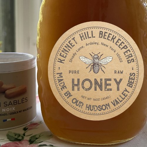 Pure Raw Honey Label Kraft French Bee