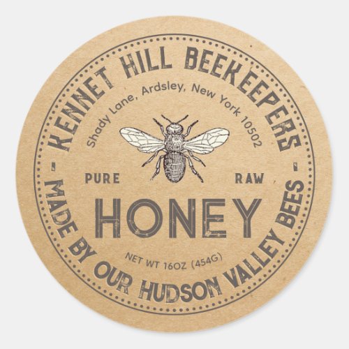 Pure Raw Honey Label Kraft French Bee