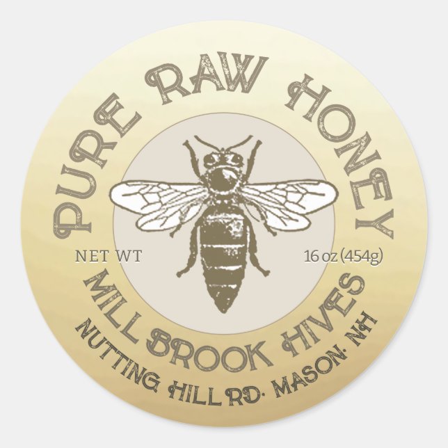PURE RAW HONEY QUEEN BEE LABEL  (Front)