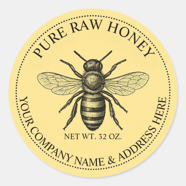 Pure Raw Honey Round Product Label Sticker (Front)