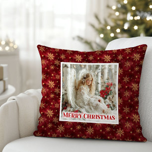 Pure Red and Gold Angel Art Victorian Christmas Throw Pillow