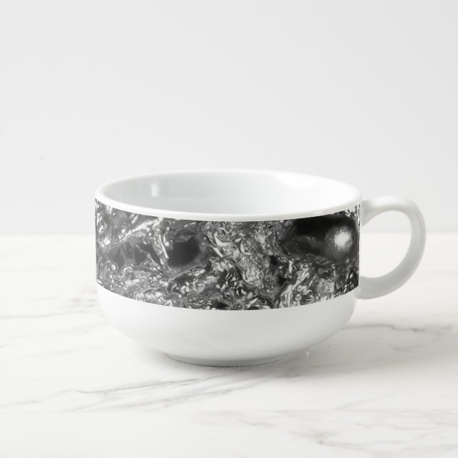 PURE SILVER Abstract Pattern + your text Soup Mug (Left)