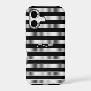 Pure Silver Metallic Stripes Monogrammed iPhone 17 Case