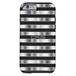 Pure Silver Metallic Stripes | Monogrammed Tough iPhone 6 Case