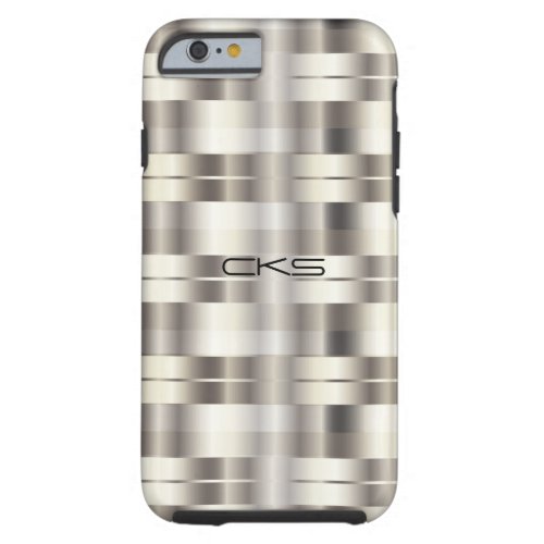 Pure Silver Stripes  Monogrammed Tough iPhone 6 Case