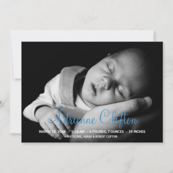 Pure Simply Blue Baby Statistic Birth Announcement by FidesDesign at Zazzle