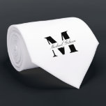 Pure White | Custom Monogram Wedding Groomsmen  Neck Tie<br><div class="desc">Elevate your wedding day or special occasion look with this Elegant Monogram and Custom Name Neck Tie. This is the ultimate accessory for the groom and his entire wedding party, offering a stylish and sophisticated way to ensure everyone's look is coordinated and personal. Featuring a bold, classic white monogram initial...</div>