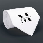 Pure White | Custom Monogram Wedding Groomsmen  Neck Tie<br><div class="desc">Elevate your wedding day or special occasion look with this Elegant Monogram and Custom Name Neck Tie. This is the ultimate accessory for the groom and his entire wedding party, offering a stylish and sophisticated way to ensure everyone's look is coordinated and personal. Featuring a bold, classic white monogram initial...</div>