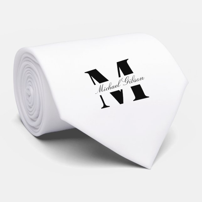Pure White | Custom Monogram Wedding Groomsmen  Neck Tie (Rolled)
