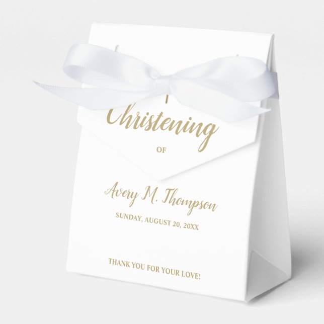 Pure white gold cross Script Christening Favor Boxes (Front Side)