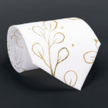 Pure White & Gold Outline Eucalyptus Wedding  Neck Tie<br><div class="desc">An elegant pure white background with gold outline eucalyptus sprigs wedding tie.</div>