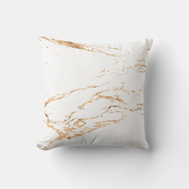 Pure White Modern Marble Gold Foil Gemstone Throw Pillow (Front)