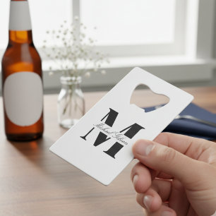 Pure White Personalized Monogram Groomsmen Credit Card Bottle Opener