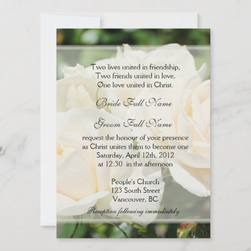 Pure white rose flowers Christian wedding Invitation