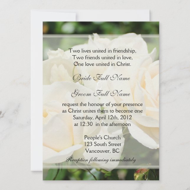 Pure white rose flowers Christian wedding Invitation (Front)